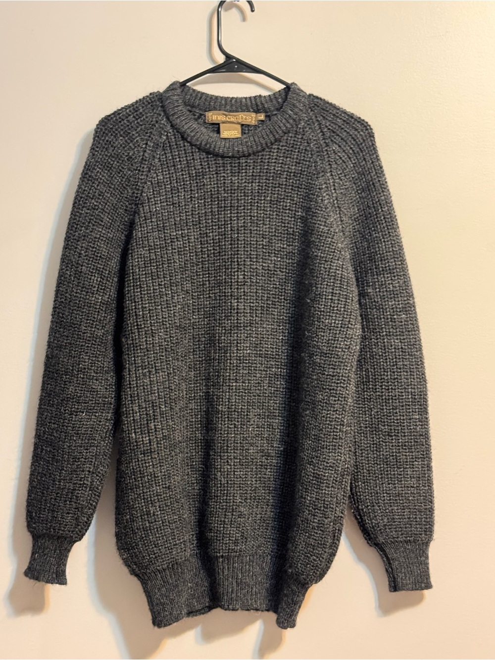 Inis Crafts 100% Wool Irish Fisherman Knit Sweater Gray Size Large